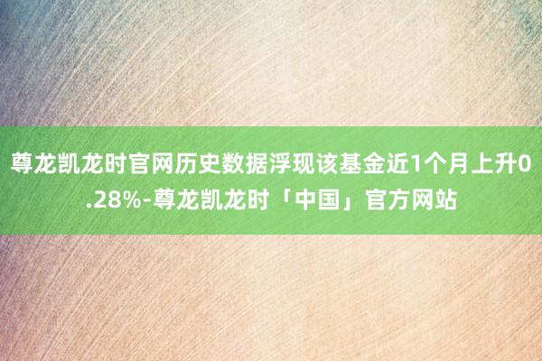 尊龙凯龙时官网历史数据浮现该基金近1个月上升0.28%-尊龙凯龙时「中国」官方网站