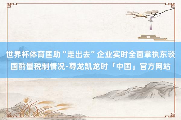 世界杯体育匡助“走出去”企业实时全面掌执东谈国酌量税制情况-尊龙凯龙时「中国」官方网站